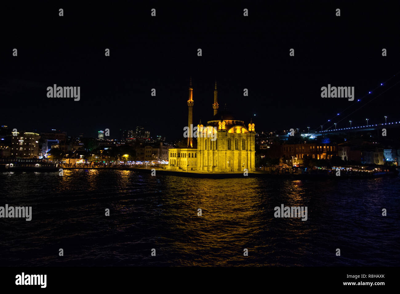Ortakoy Mosque at Bosporus Sea in Istanbul night view, Turkey Stock ...