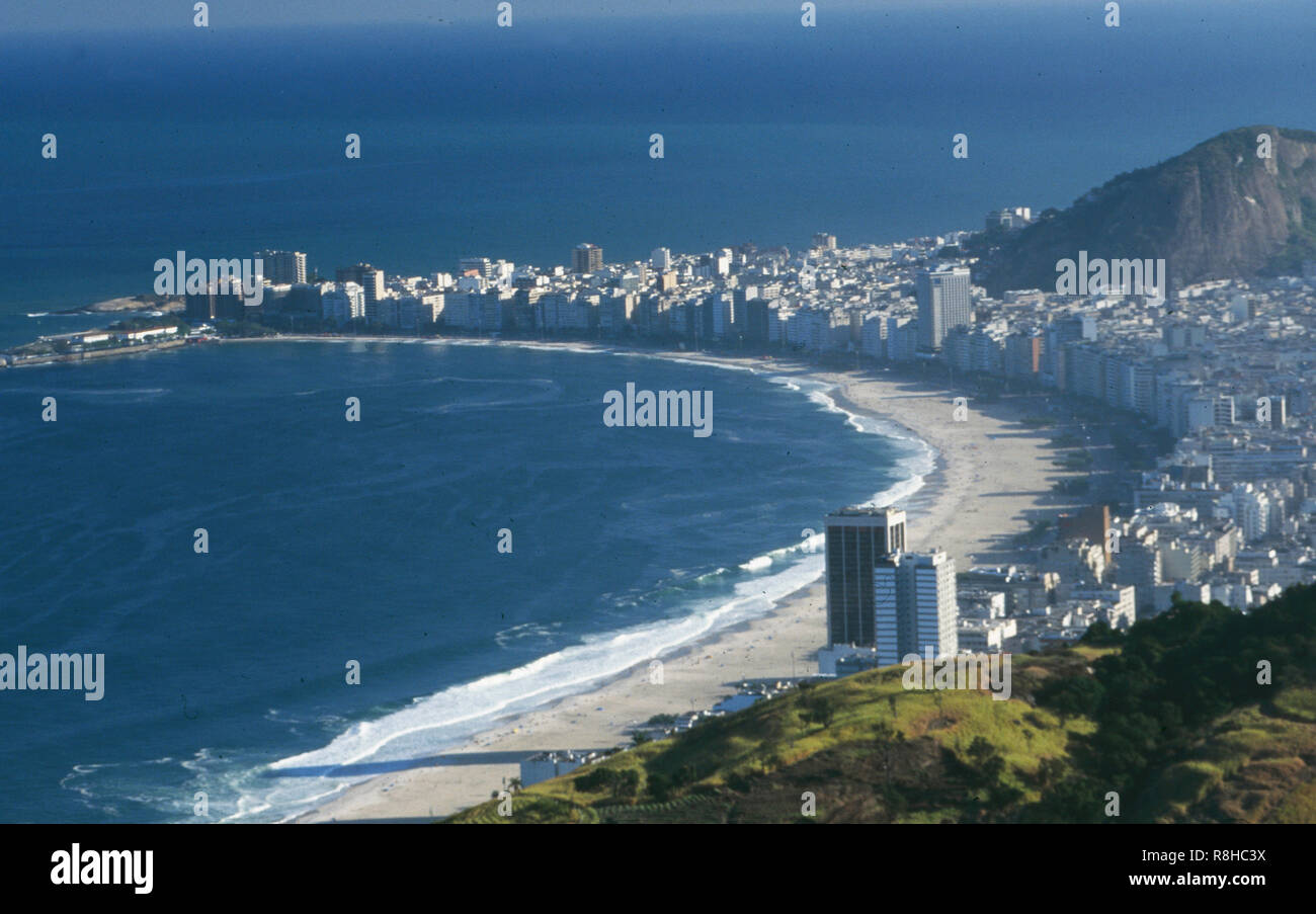 Breathtaking panoramic view from Mount Corcovado to the city of Rio de Janeiro and the world famous Copacobana in Brazil Stock Photo