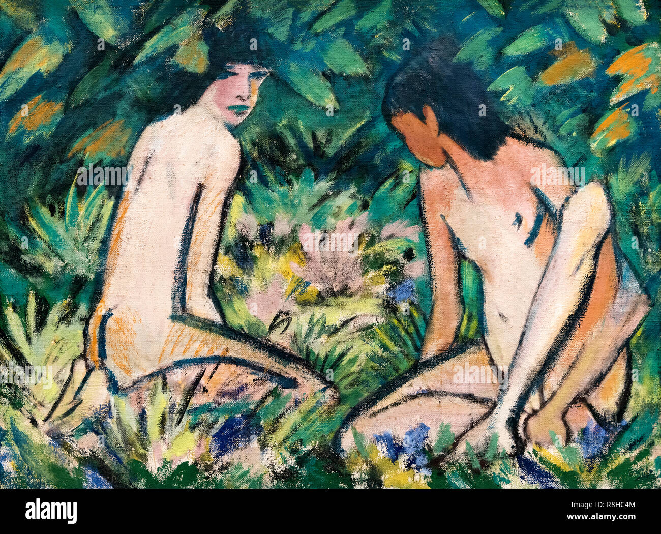 Girls in Nature by Otto Müller (Otto Mueller: 1874-1930), oil on coarse canvas, c.1920 Stock Photo