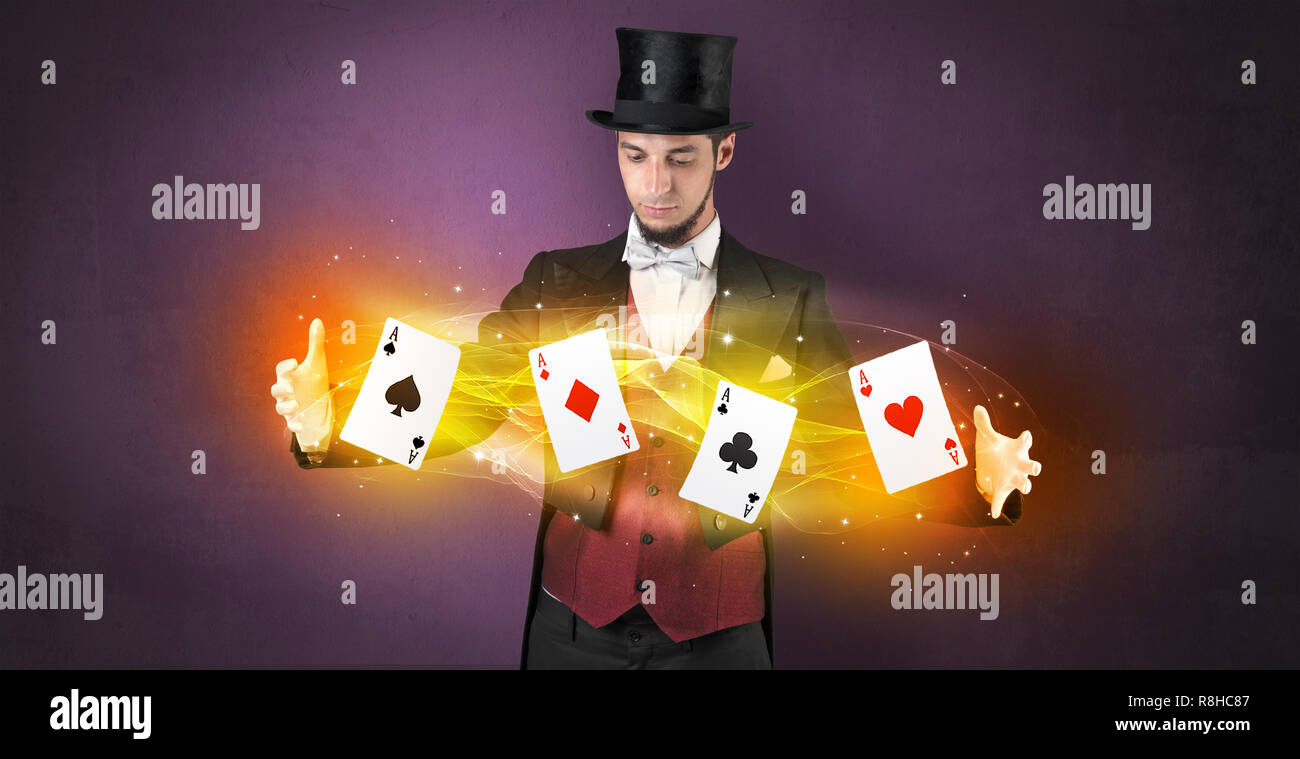 Young magician show trick cards hi-res stock photography and images - Alamy