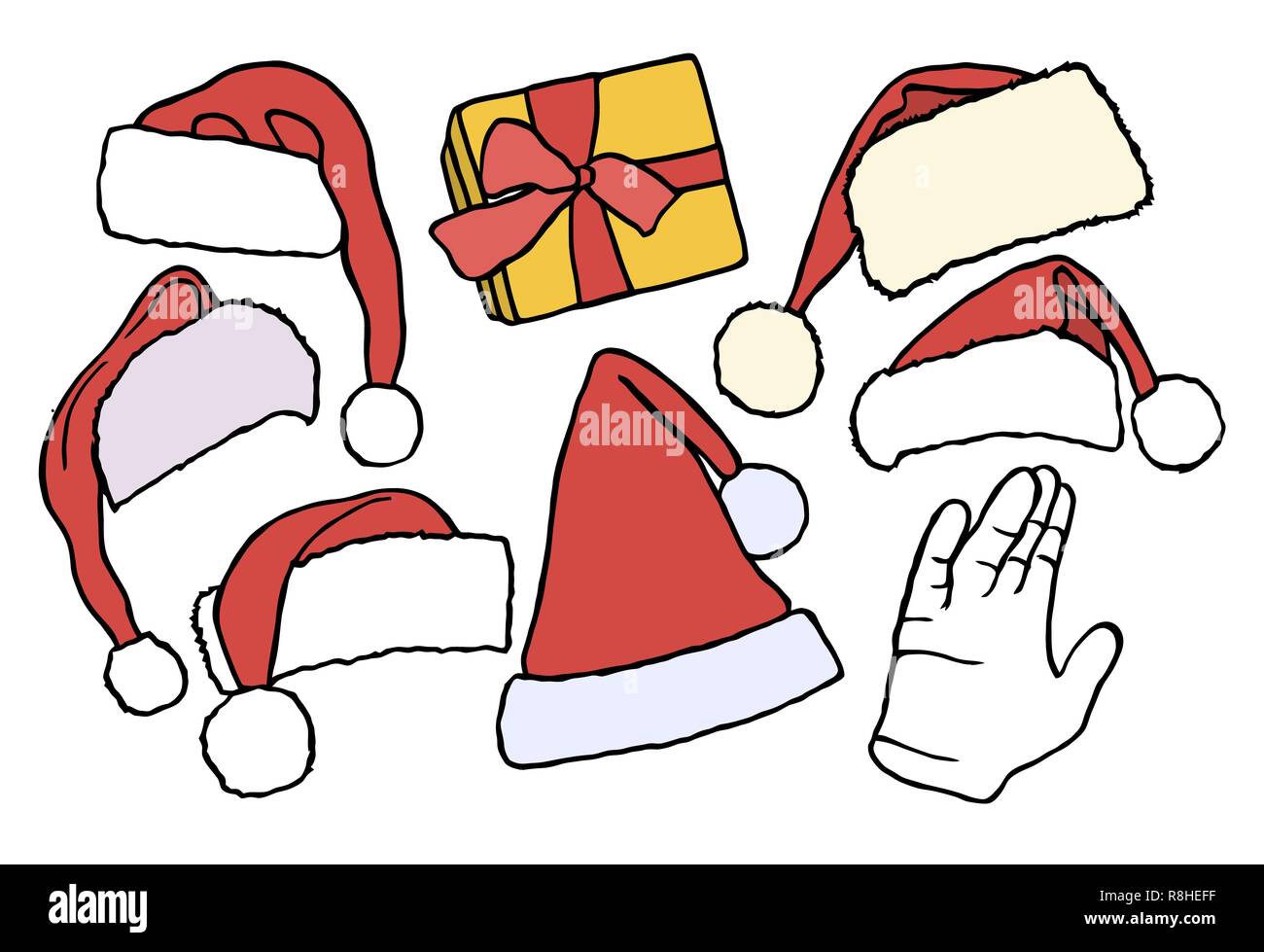 Set doodle Christmas hats gift box for your creativity. Vector illustration Stock Vector