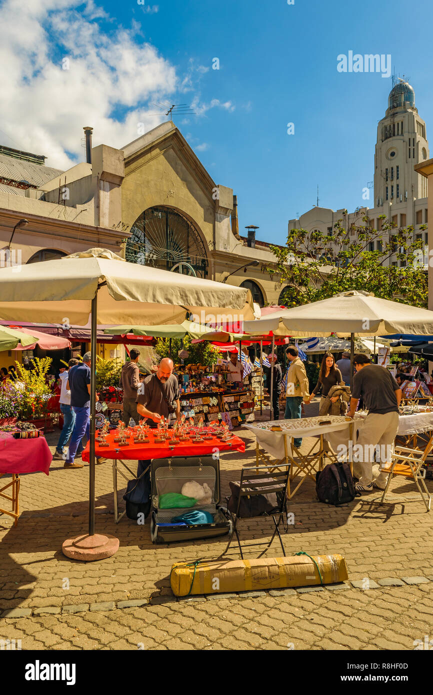 MONTEVIDEO, URUGUAY, APRIL - 2018 - Exterior view of traditional food market at ciudad vieja district in Montevideo city, Uruguay Stock Photo