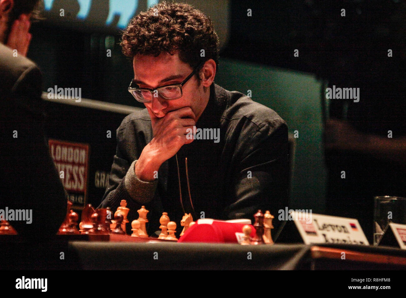 London, UK. 15th December 2018. Chess grandmasters Fabiano Caruana, (US)  world #2 Levon Aronian (Armenia), world #6 playing for the Third and Fourth  place in the final of the Chess Classics been