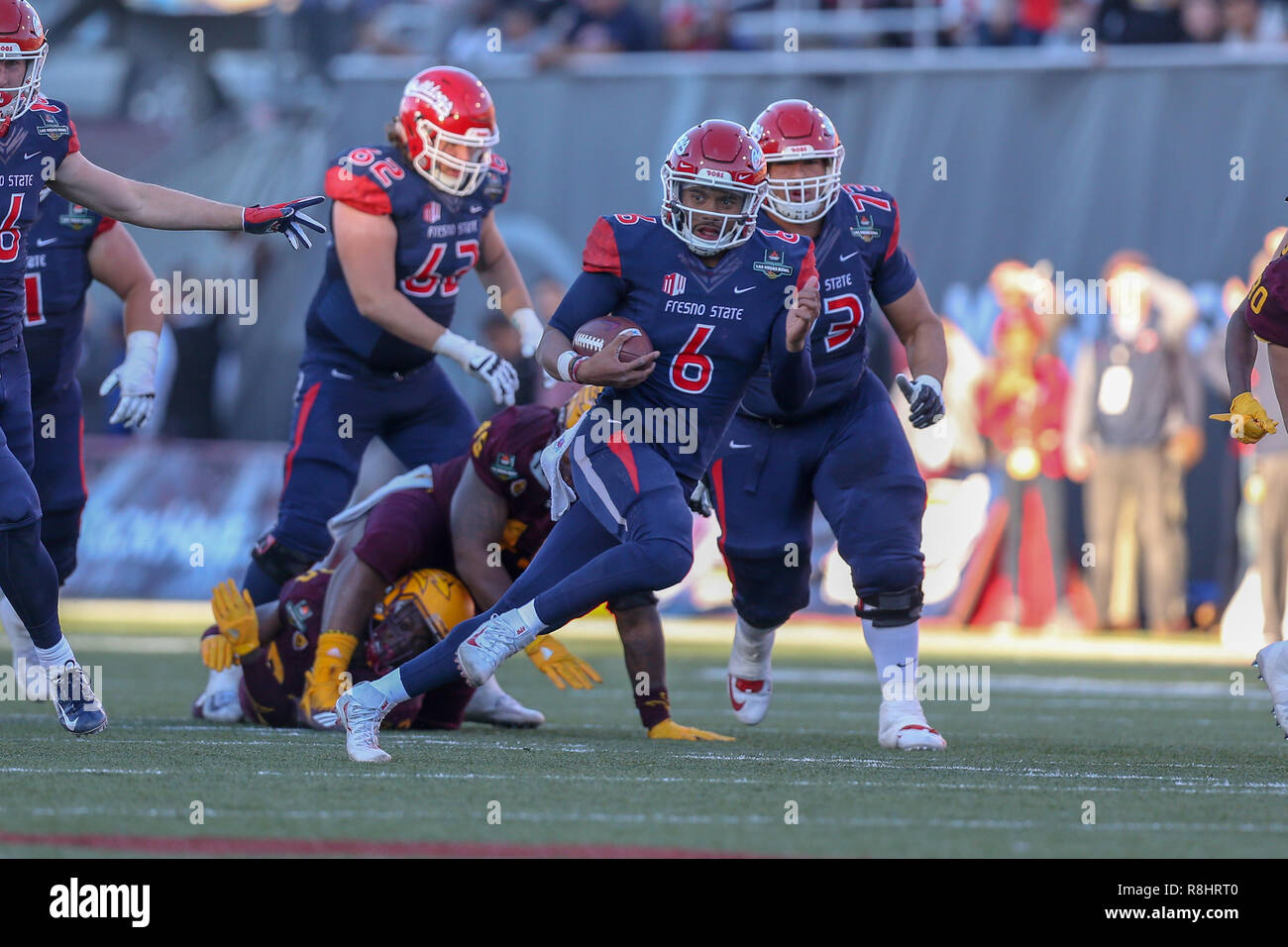 Las Vegas, NV, USA. 15th Dec, 2018.: Fresno State Bulldogs quarterback Marcus McMaryion (6) runs the ball during the Las Vegas Bowl featuring the Arizona State Sun Devils and Fresno State Bulldogs on December 15, 2018 at Sam Boyd Stadium in Las Vegas, NV. (Photo by Jordon Kelly/CSM) Credit: Cal Sport Media/Alamy Live News Stock Photo