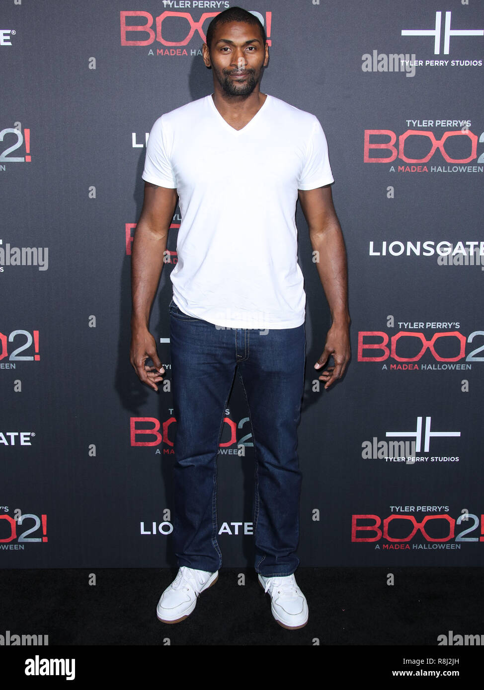 LOS ANGELES, CA, USA - OCTOBER 16: Metta World Peace, Ronald William Artest, Jr. at the Los Angeles Premiere Of Lionsgate's 'Tyler Perry's Boo 2! A Madea Halloween' held at Regal Cinema L.A. Live Stadium 14 on October 16, 2017 in Los Angeles, California, United States. (Photo by Xavier Collin/Image Press Agency) Stock Photo