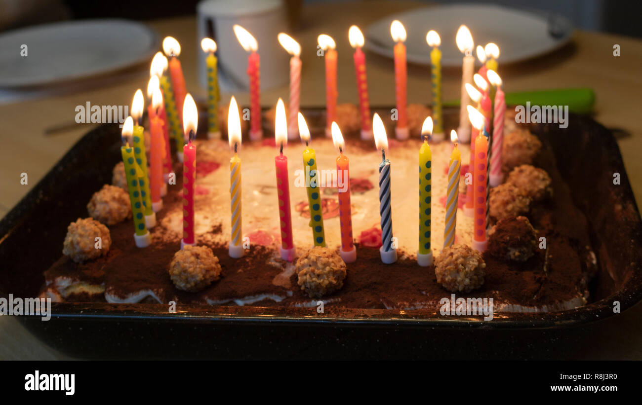 Happy birthday cake with candles Stock Photo - Alamy