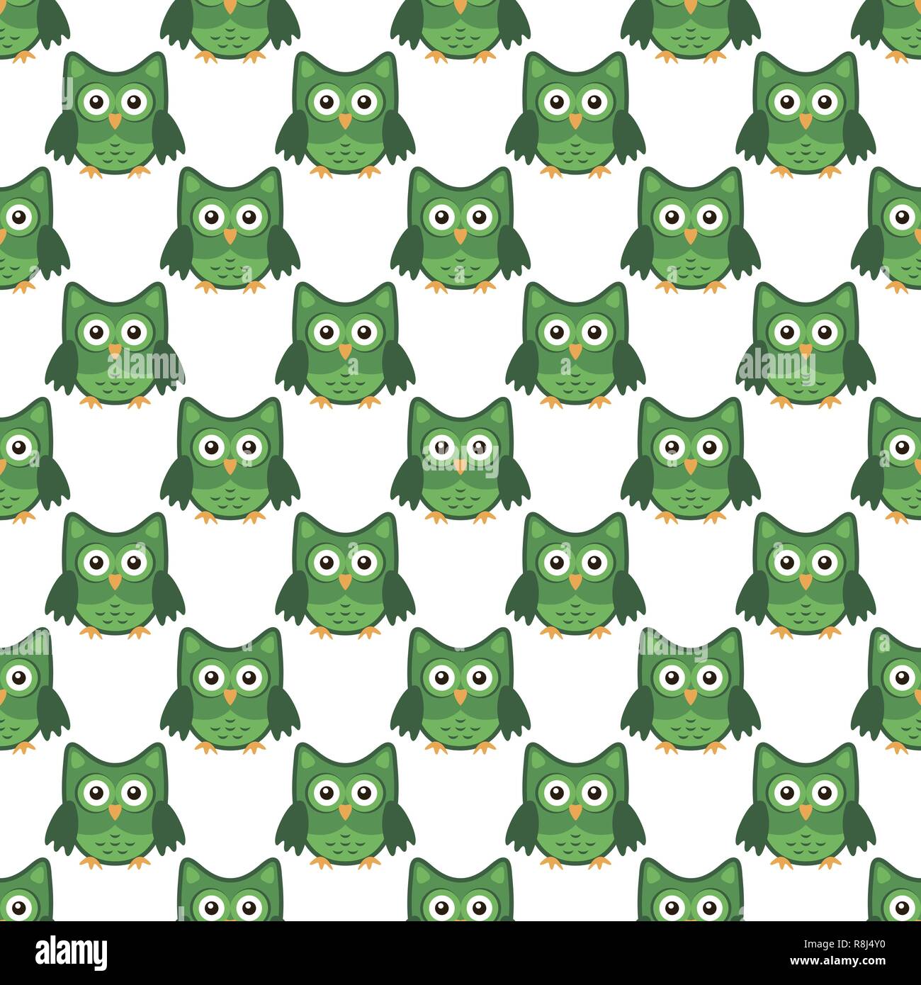 Owl stylized art seemless pattern green white colors Stock Vector