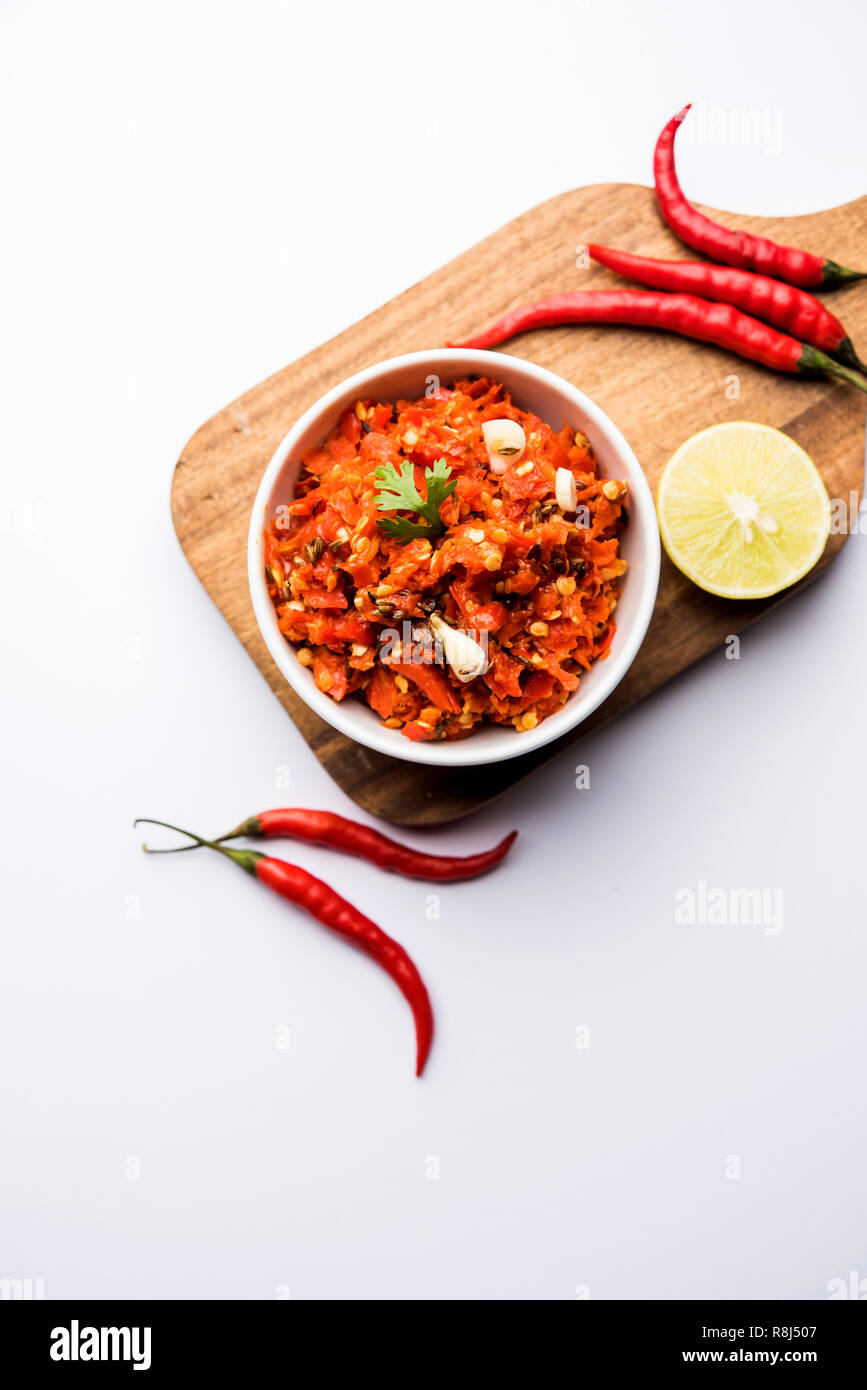 Hot and spicy Hot chilli chutney using lal mirch, cumin seeds, lemon