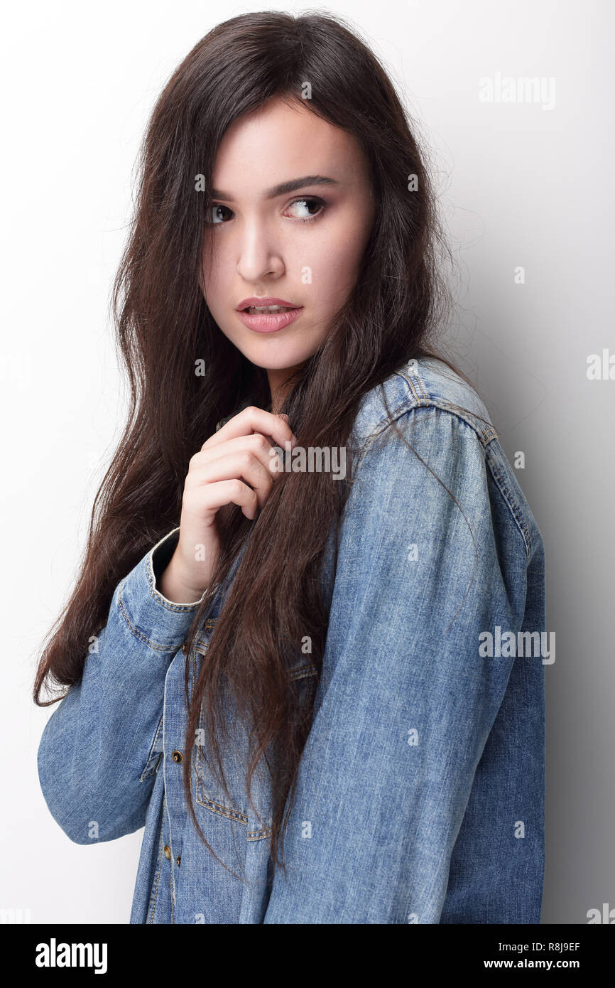Portrait of beautiful young woman with black hair Stock Photo - Alamy