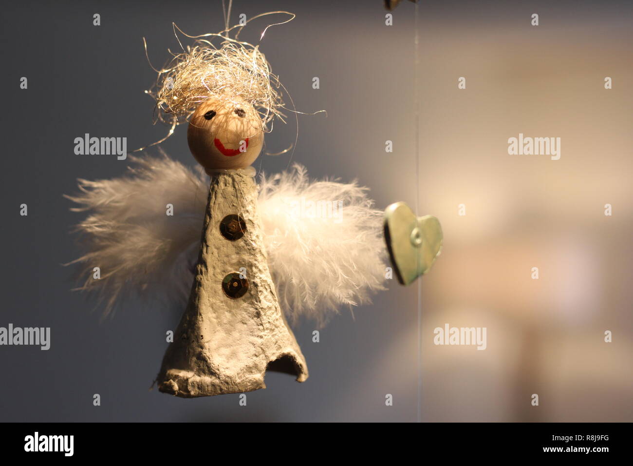 Christmas decoration handcrafted angel made by children. Stock Photo