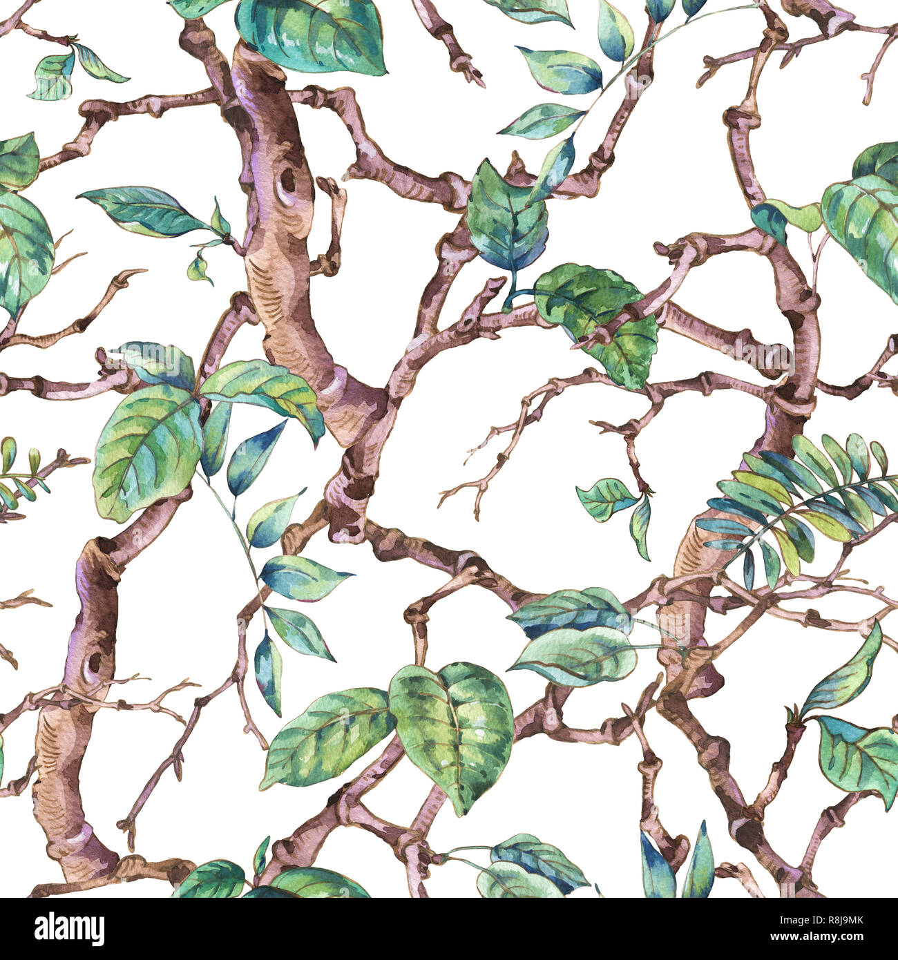Watercolor Flower Vintage Seamless Pattern With Branches And