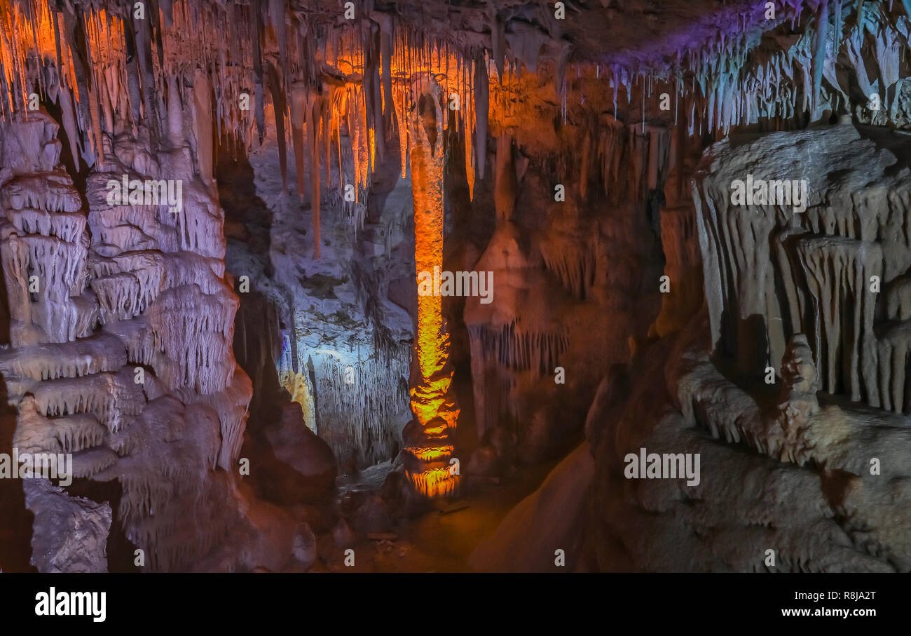 Stalactites and stalagmites in Avshalom cave in the Judeah mountains, Israel Stock Photo