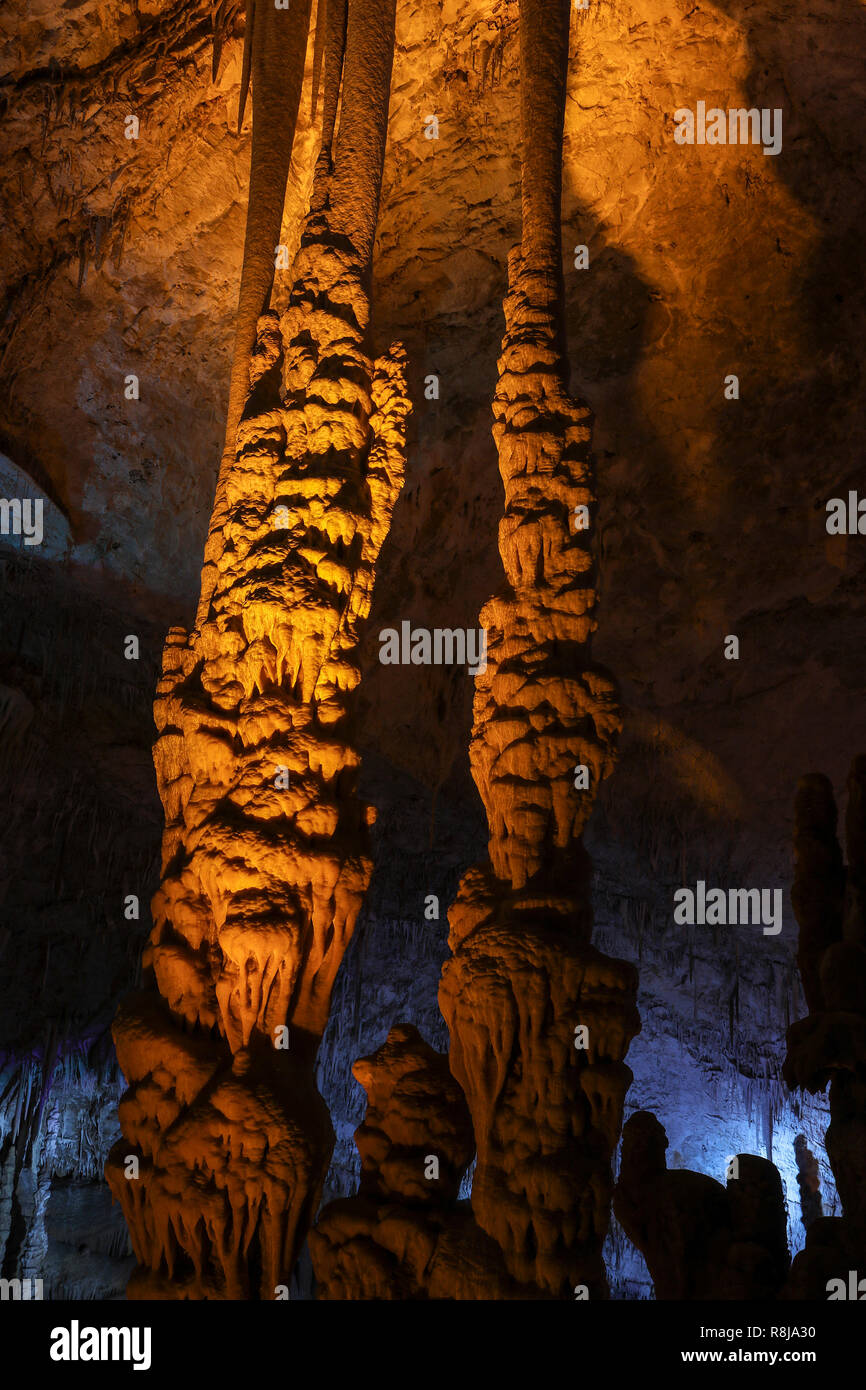 Stalactites and stalagmites in Avshalom cave in the Judeah mountains, Israel Stock Photo