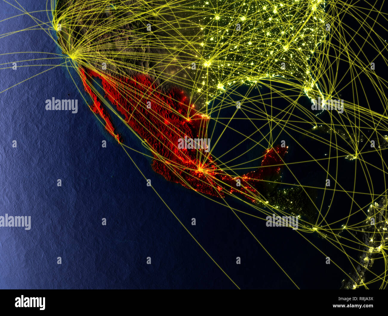 Mexico from space on model of planet Earth with networks. Detailed ...