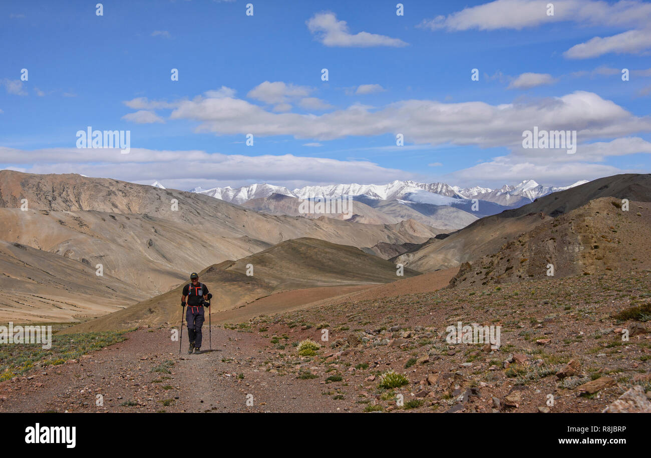 View of the Ladakh Range while trekking to Tso Moriri, Ladakh, India Stock Photo