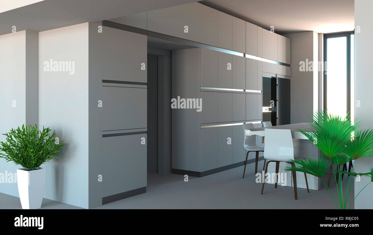 Kitchen furniture, interior design. Furniture and appliances. Entrance