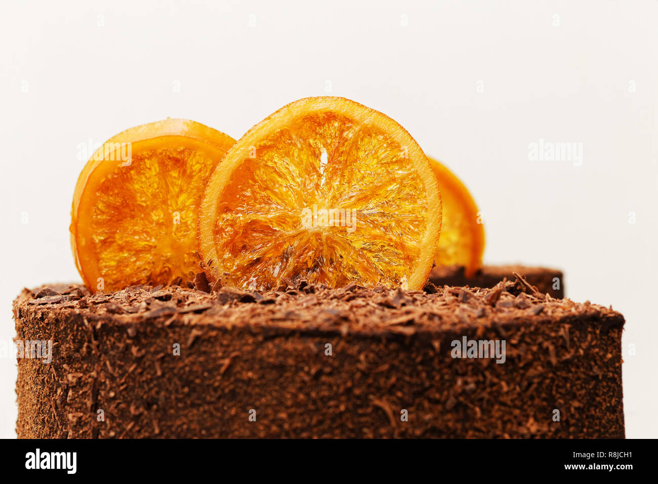 Closeup Top Of A Chocolate Cake Decorated With Caramelized Orange