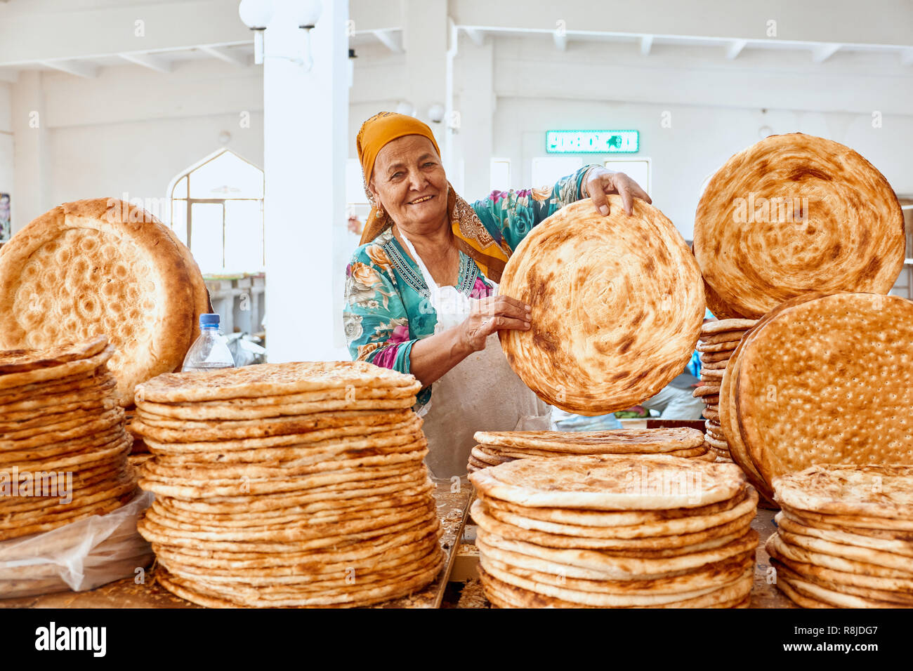 Bukhara, Uzbekistan September 20 Uzbek Bread Sell in Market. National ...