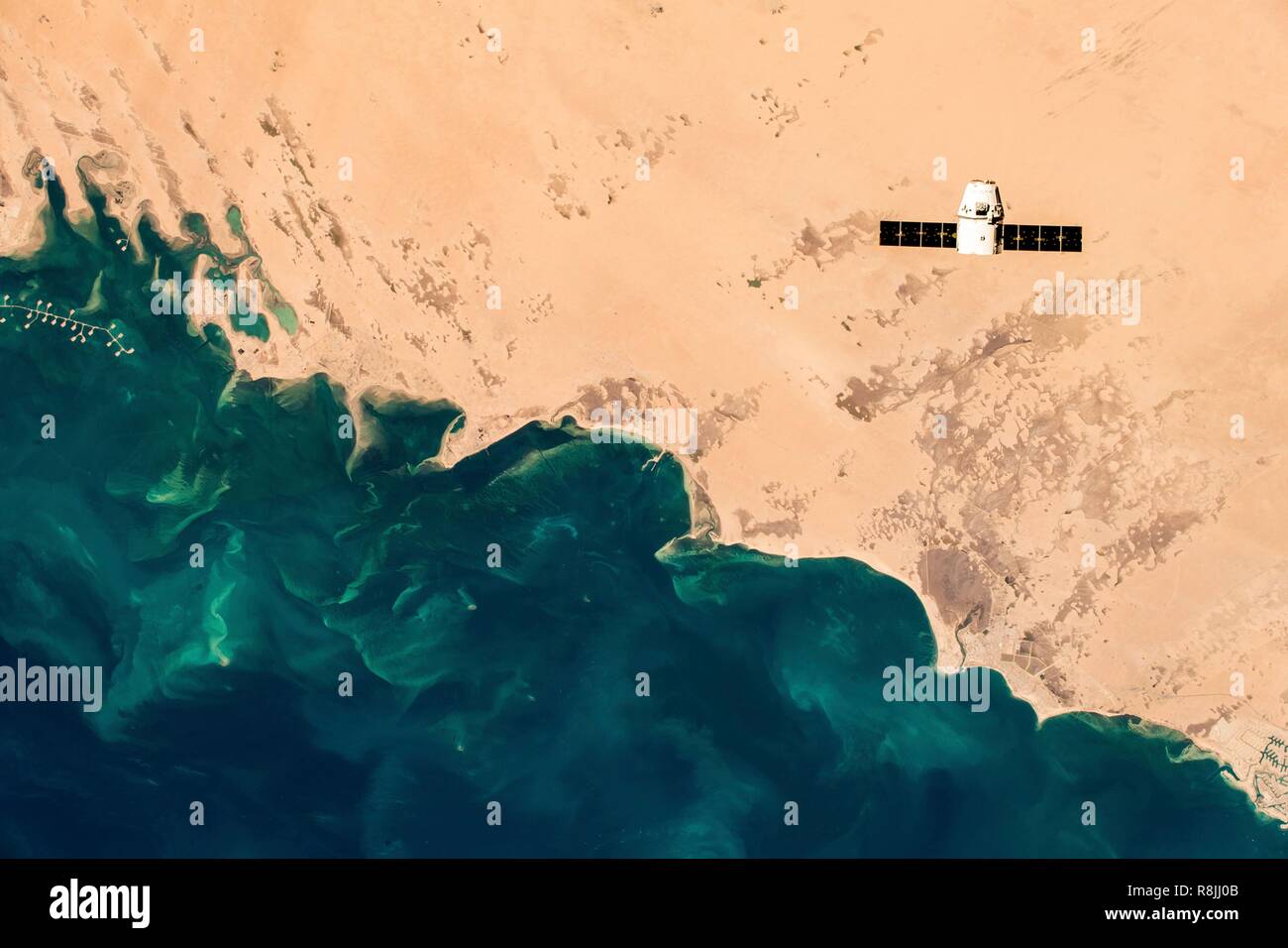 The SpaceX Dragon commercial cargo craft flies under International