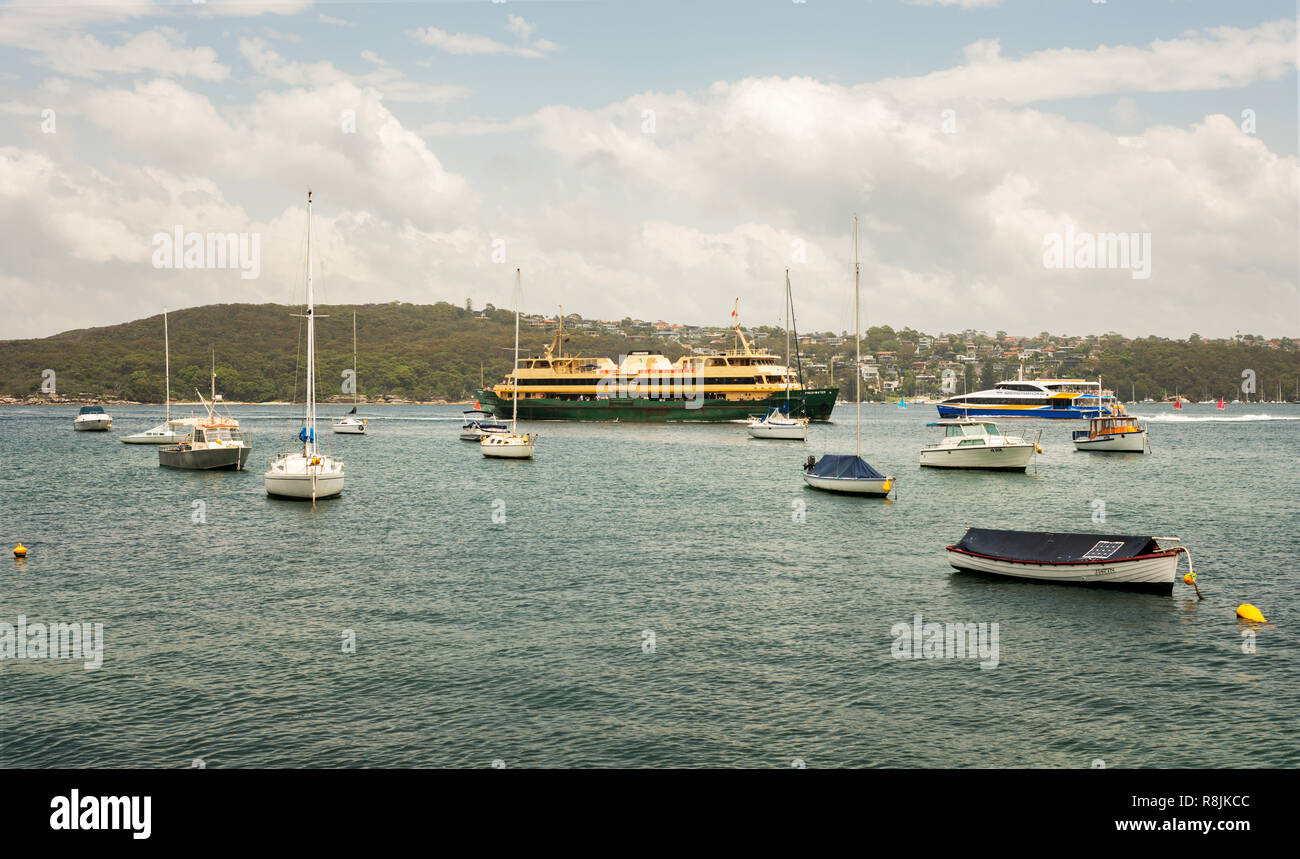 Manly,New South Wales,Australia. December,15th,2018.Ferries in Manly harbour providing transportation from circular quay Sydney to the Manly wharf and Stock Photo