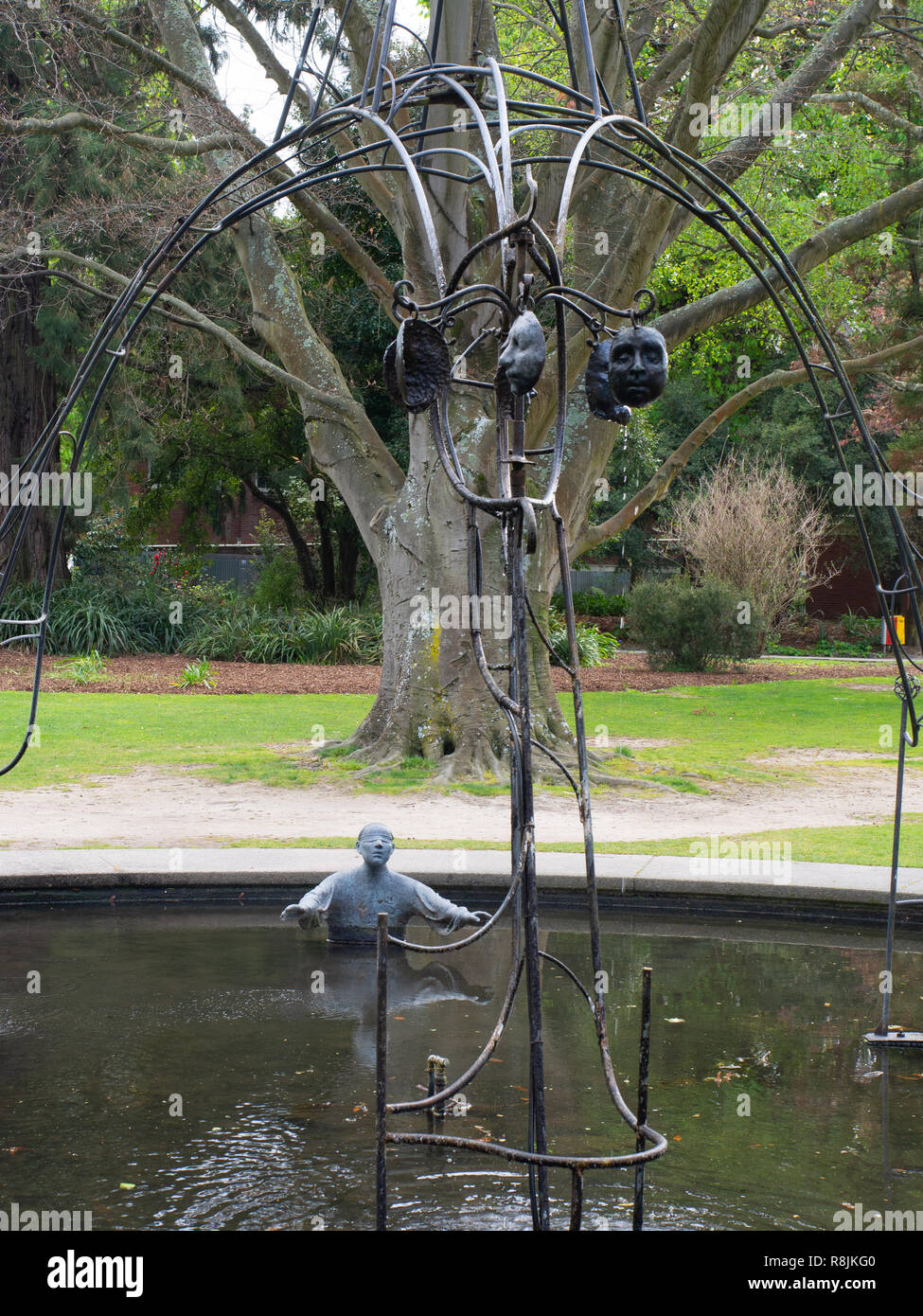 Sculpture In a Pond At The Christchurch Botanical Gardens Stock Photo