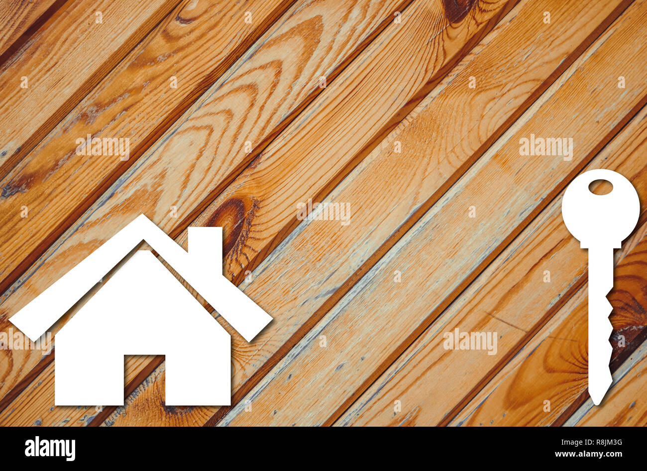 painted house and key on wood texture Stock Photo - Alamy