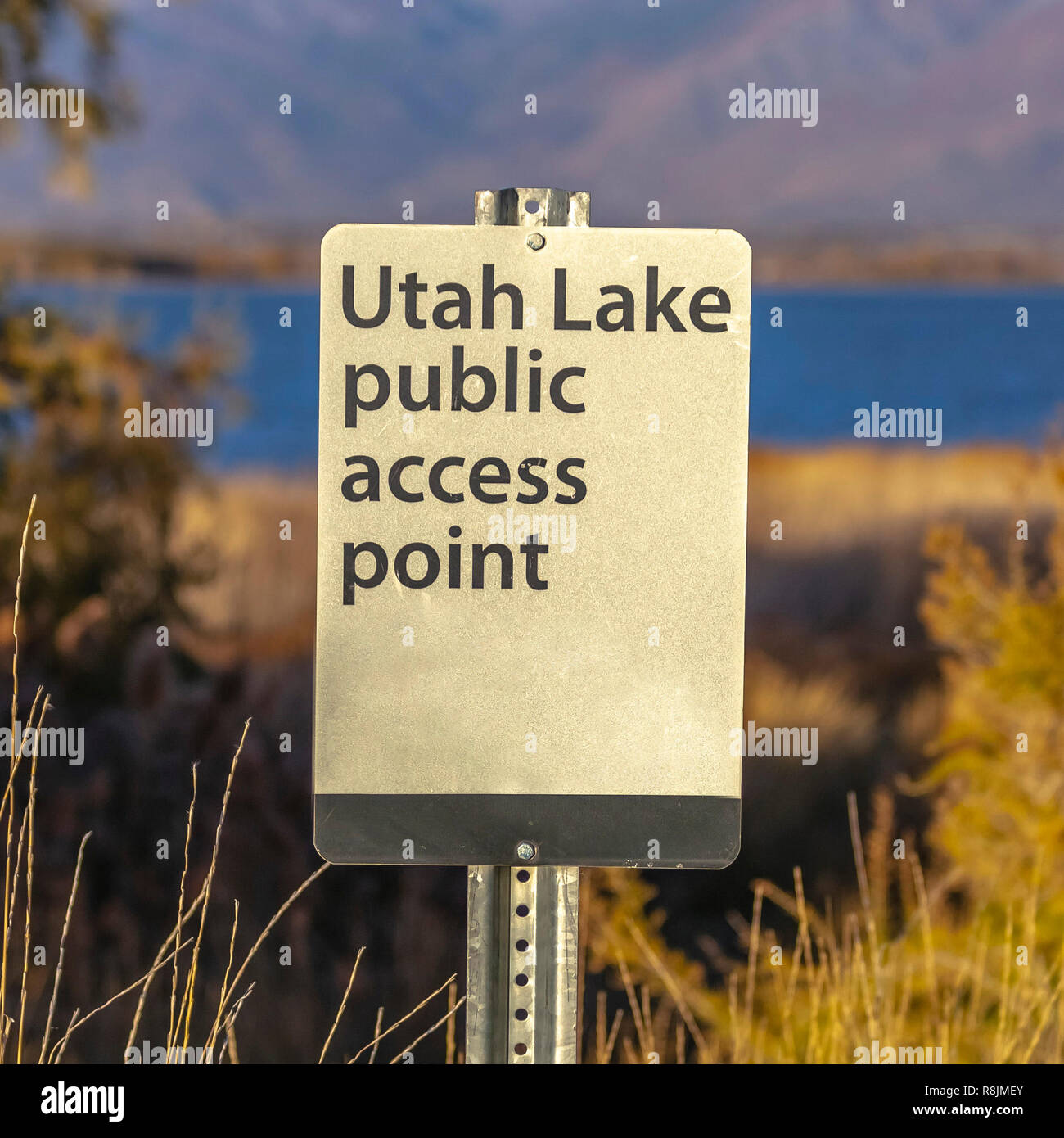 Utah Lake Public access point sign for info Stock Photo Alamy
