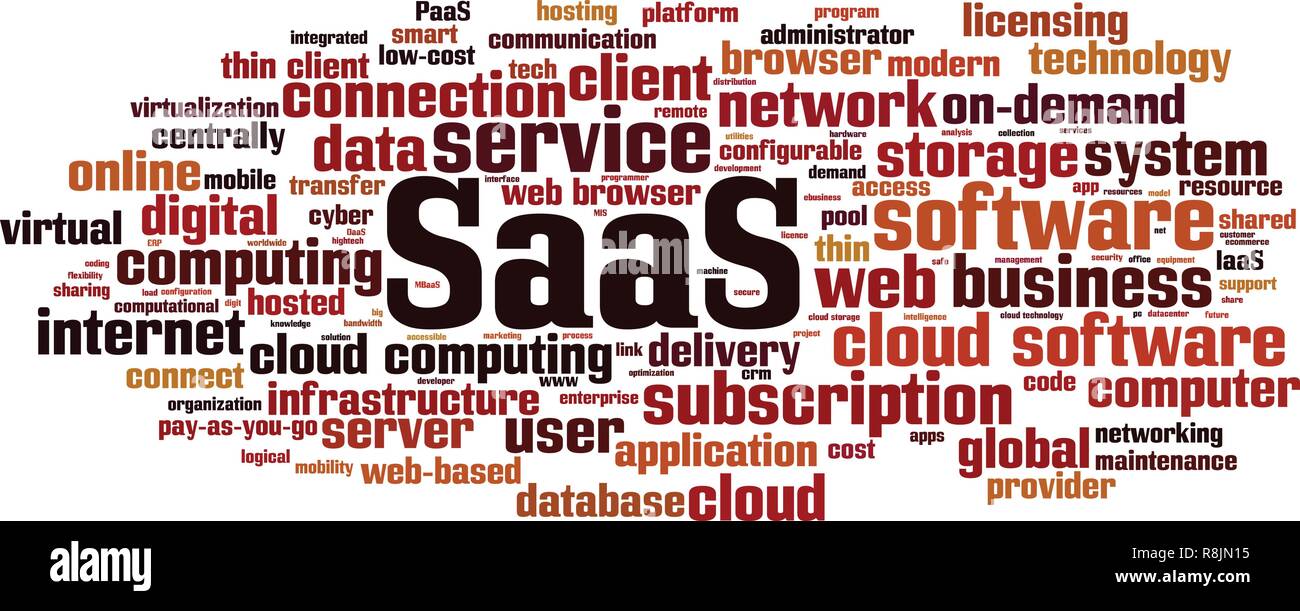 SaaS, software as a service, word cloud concept. Vector illustration Stock Vector