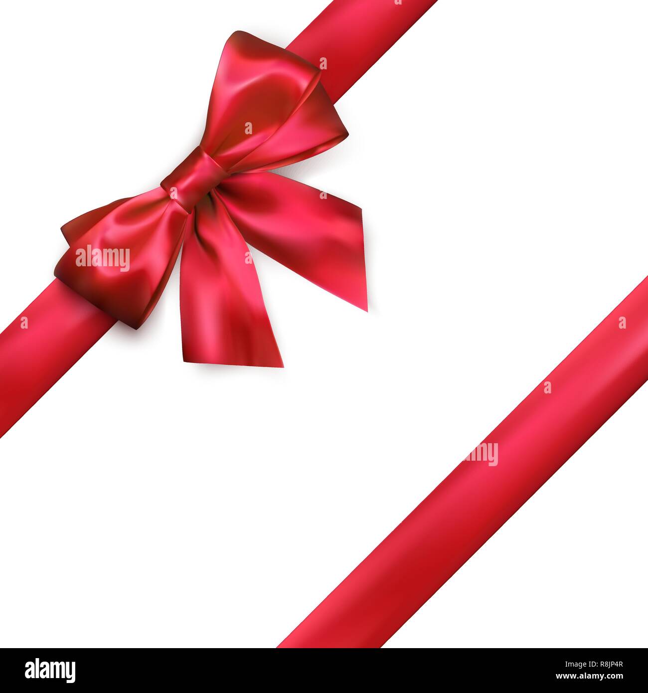 Shiny red silk bow and ribbon on white background. Vector illustration isolated on white background Stock Vector