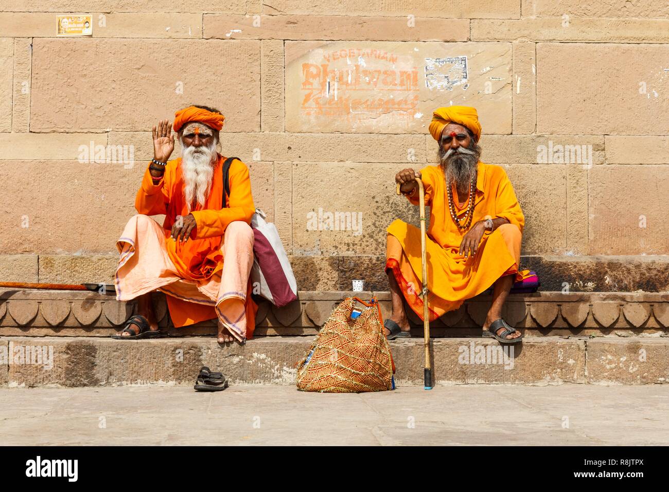 India, Uttar Pradesh, Varanasi, two saddhus Stock Photo