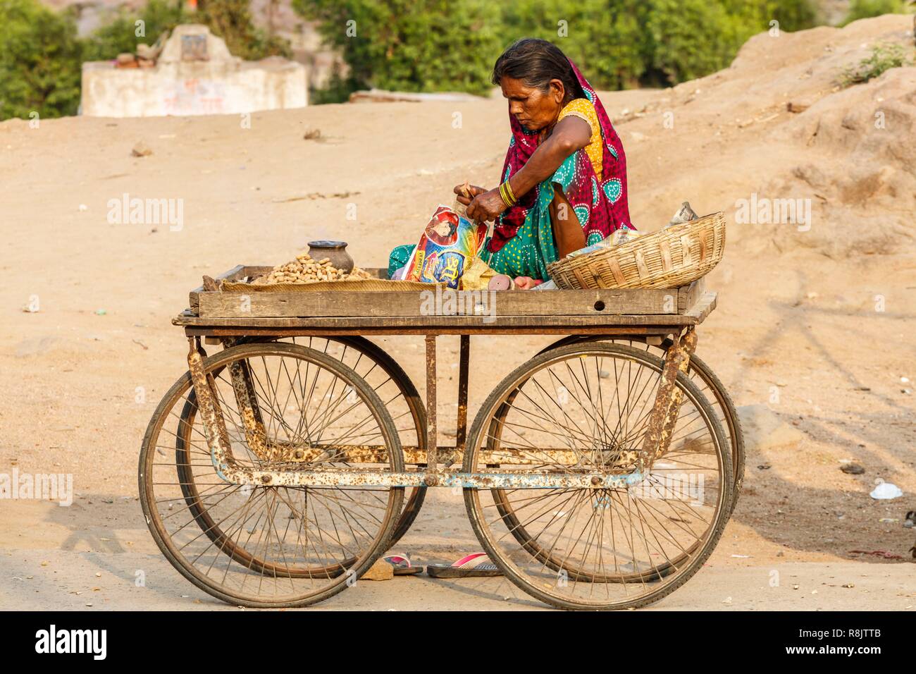 India, Madhya Pradesh, Orchha, peanuts saleswoman Stock Photo