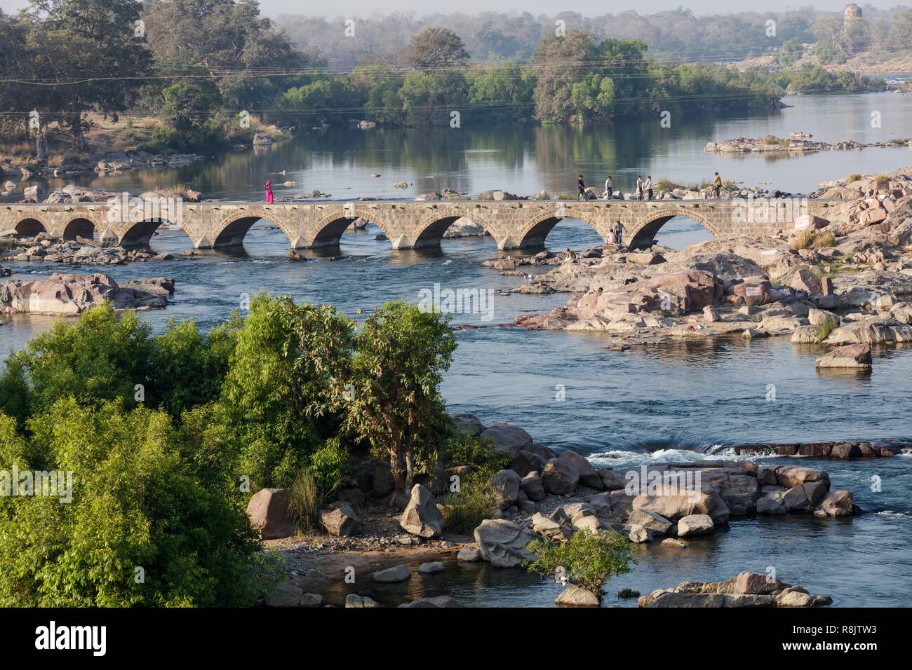 India, Madhya Pradesh, Orchha, bridge on Betwa river Stock Photo