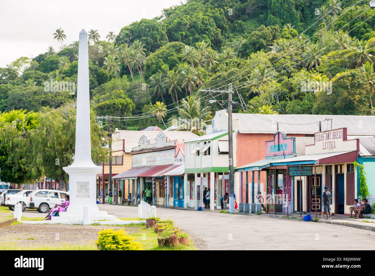 Colorful vibrant street of old colonial capital of Fiji - Levuka town, Ovalau Island, Lomaiviti archipelago, Fiji, Melanesia, Oceania, South Pacific. Stock Photo