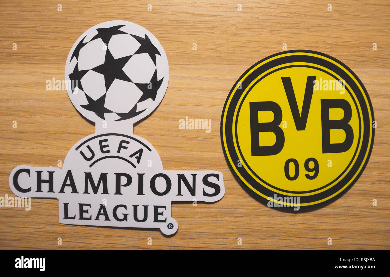 15 December 2018. Nyon Switzerland. The logo of the football club Borussia  Dortmund and UEFA Champions League Stock Photo - Alamy