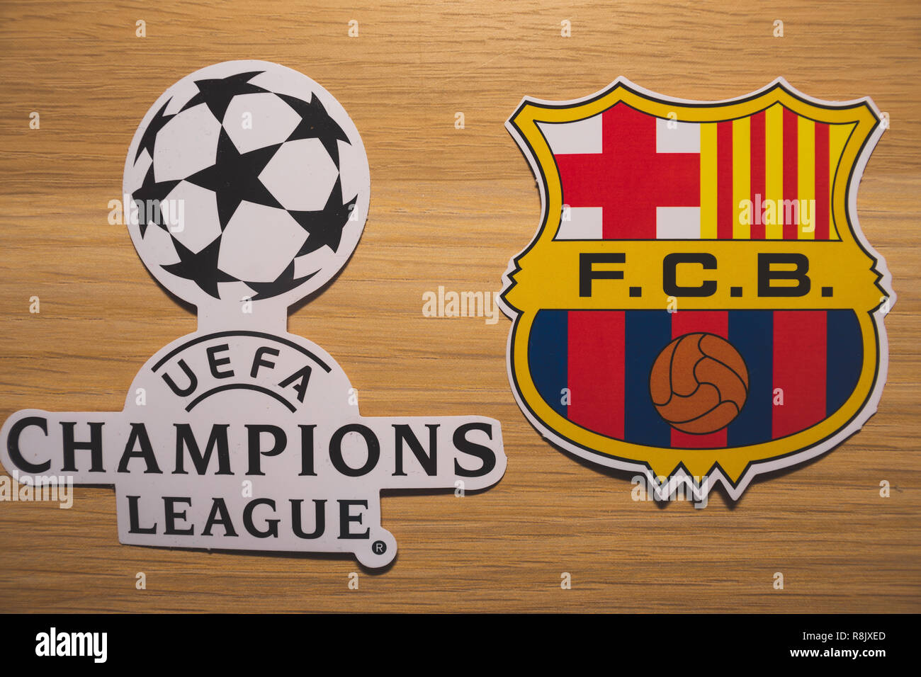 15 December 2018. Nyon Switzerland. The logo of the football club  Manchester City F.C. and UEFA Champions League Stock Photo - Alamy
