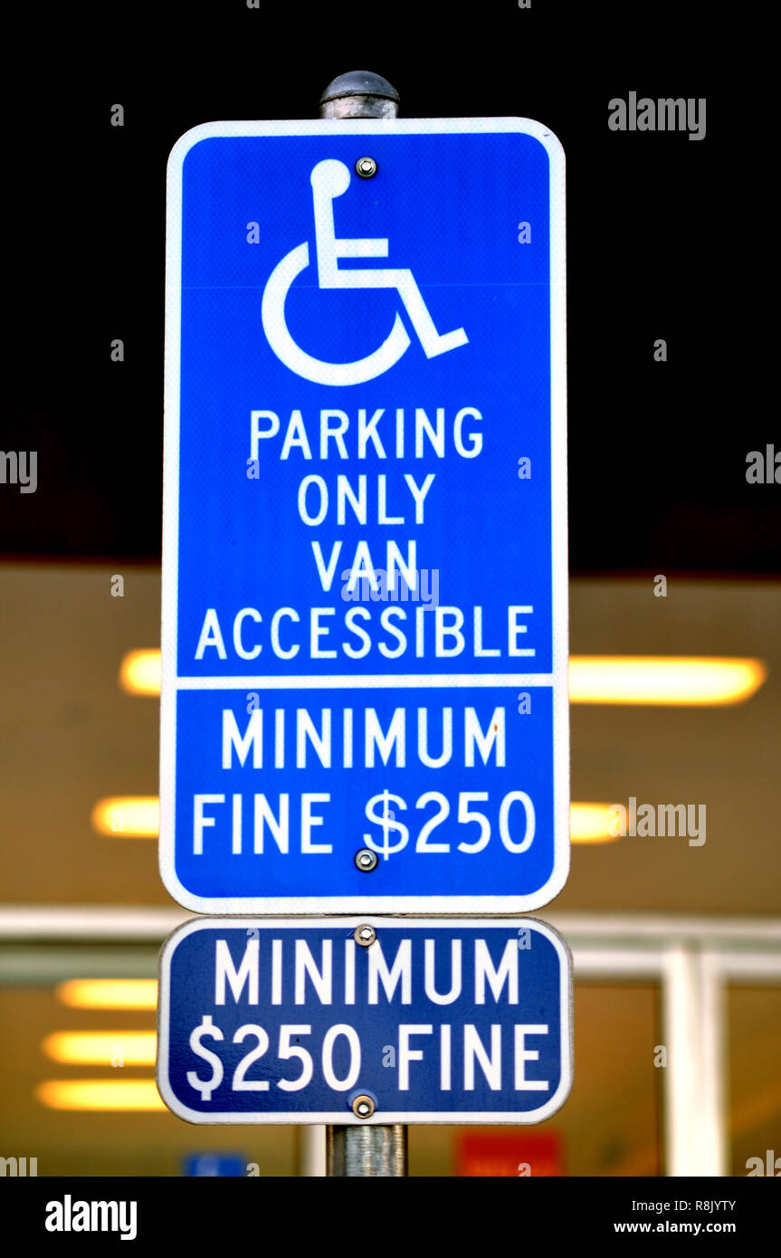 Handicap Parking Sign with $250 Fine Stock Photo