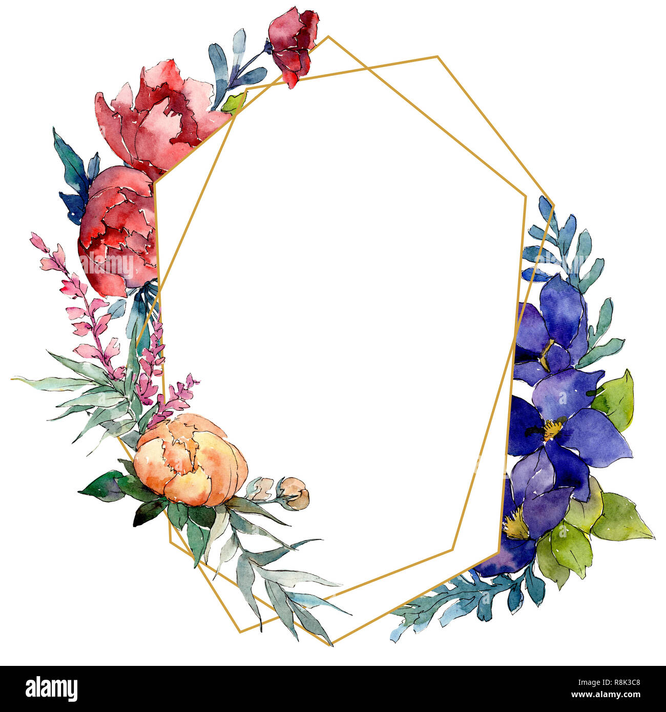 images Background Red And Blue Flower Border https www alamy com red orange and blue bouquet botanical flower watercolor background illustration set frame border ornament square image229071816 html