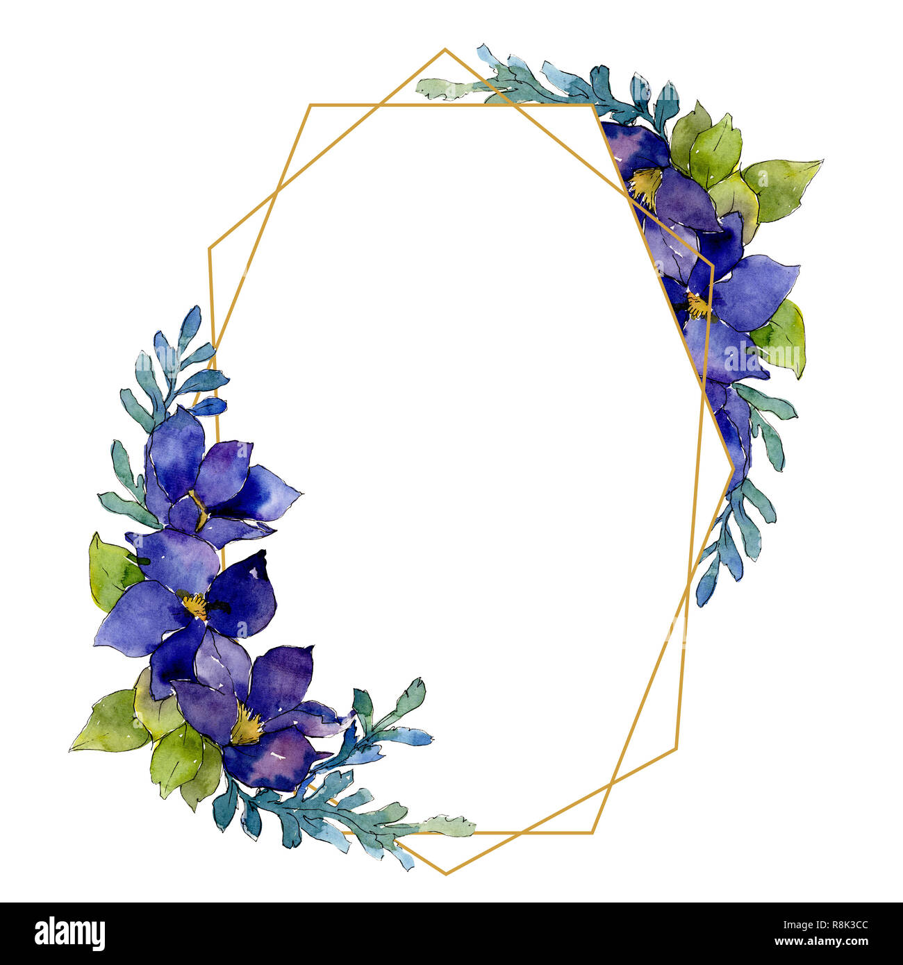 Blue bouquet. Floral botanical flower. Watercolor background illustration  set. Frame border ornament square Stock Photo - Alamy