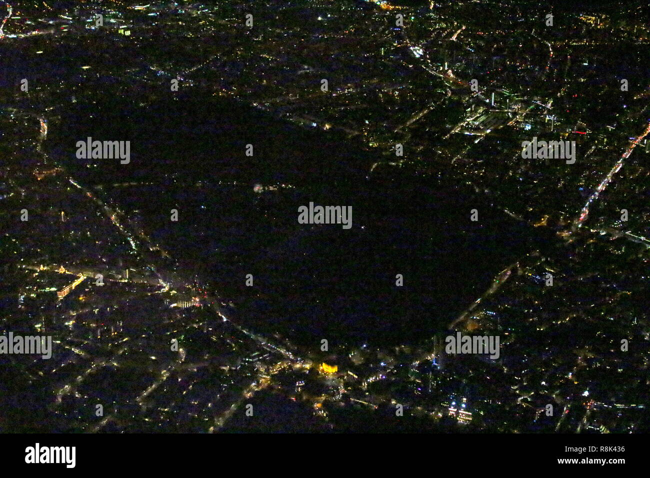 Aerial of Hyde Park at night, London Stock Photo