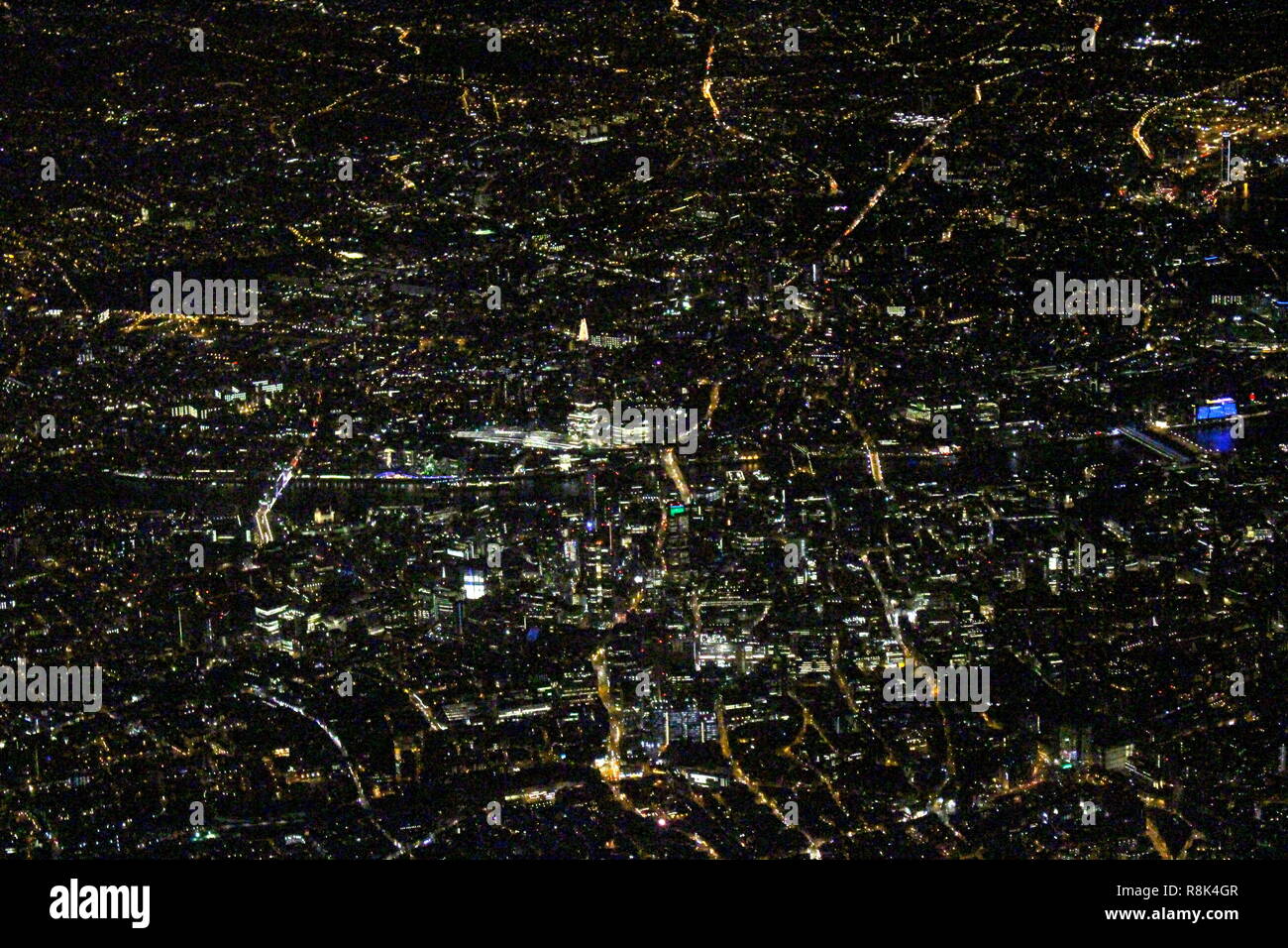 South-facing aerial of London at night featuring The Shard Stock Photo