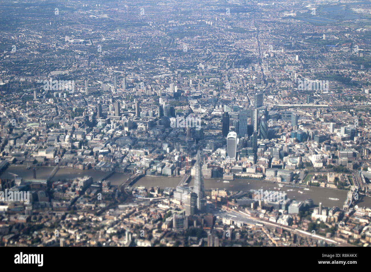 Aerial view of London featuring the Shard and the Gherkin Stock Photo