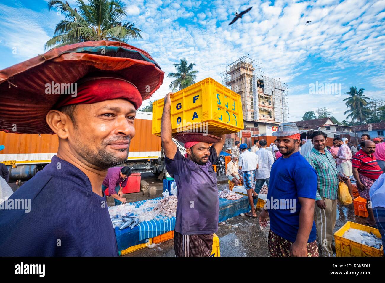 India, state of Kerala, Kozhikode or Calicut, at the fish market Stock ...