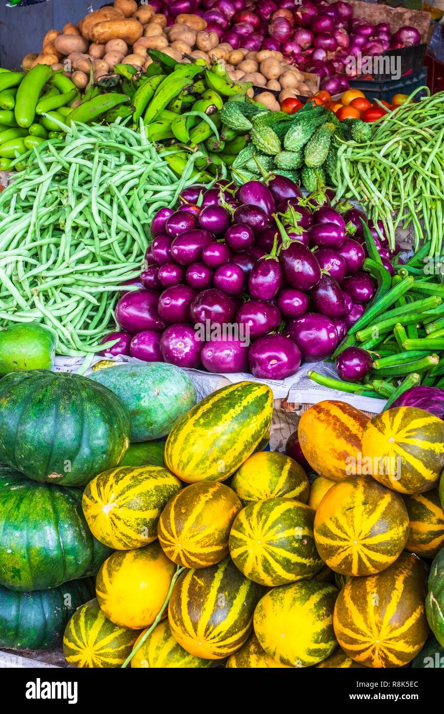India, state of Kerala, Kozhikode or Calicut, vegetable market Stock