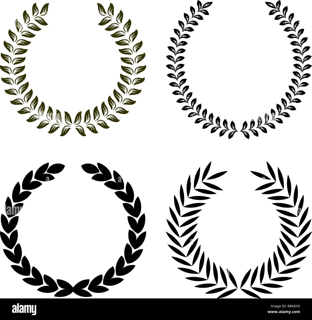 Set of 4 vector isolated floral, laurel and olive wreaths Stock Vector ...
