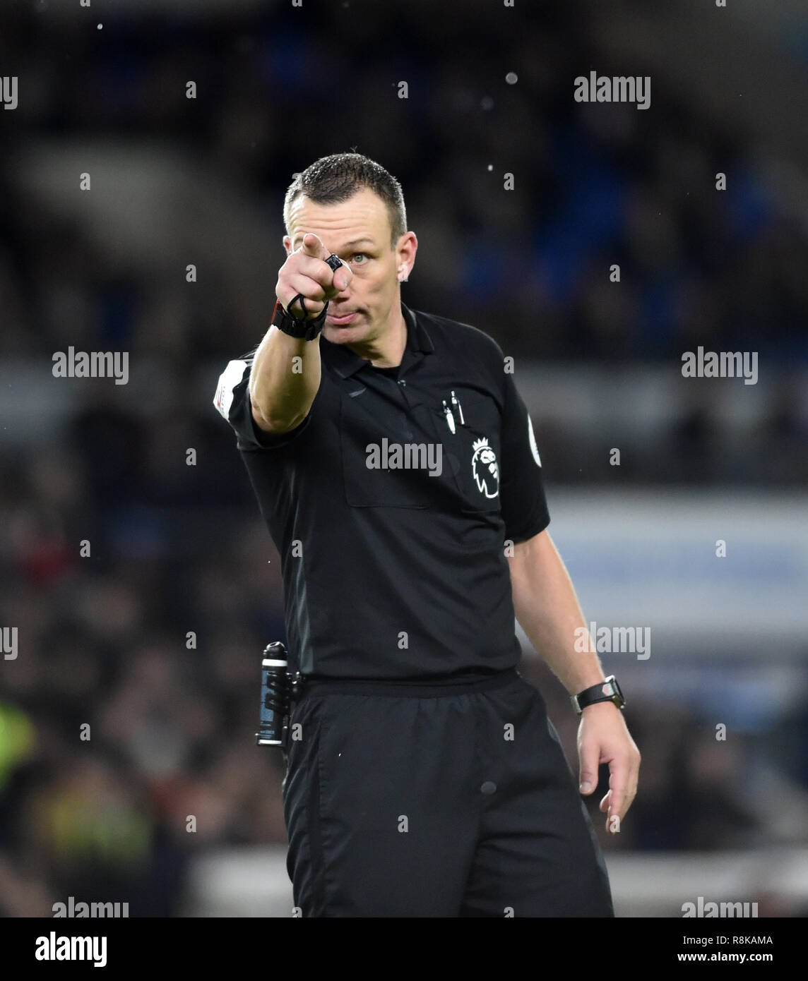 Referee Kevin Friend during the Premier League match between Brighton & Hove Albion and Crystal Palace at the Amex Stadium . 04 December 2018 Editorial use only. No merchandising. For Football images FA and Premier League restrictions apply inc. no internet/mobile usage without FAPL license - for details contact Football Dataco Stock Photo