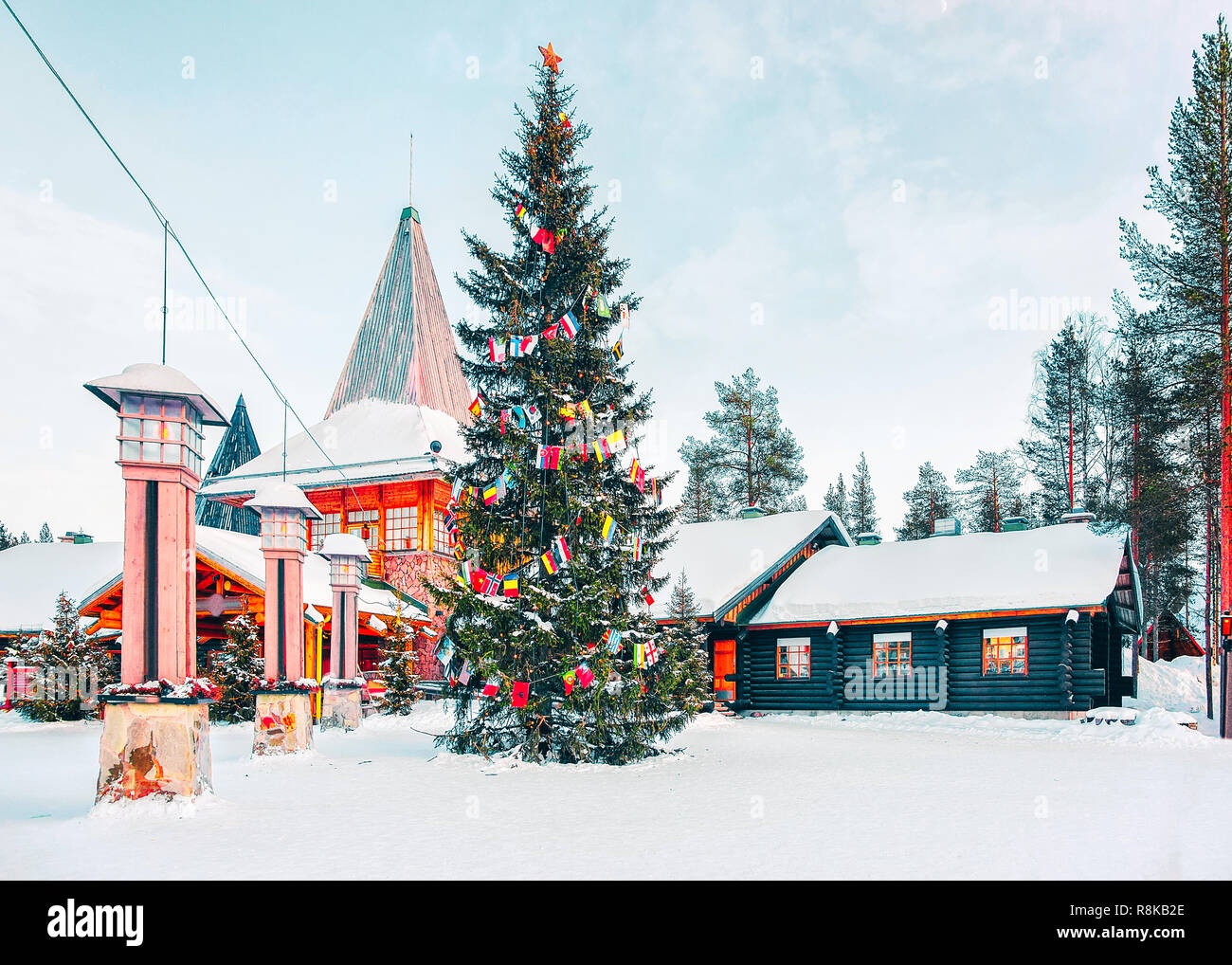 Christmas Tree And Santa Claus Village In Rovaniemi In Lapland In