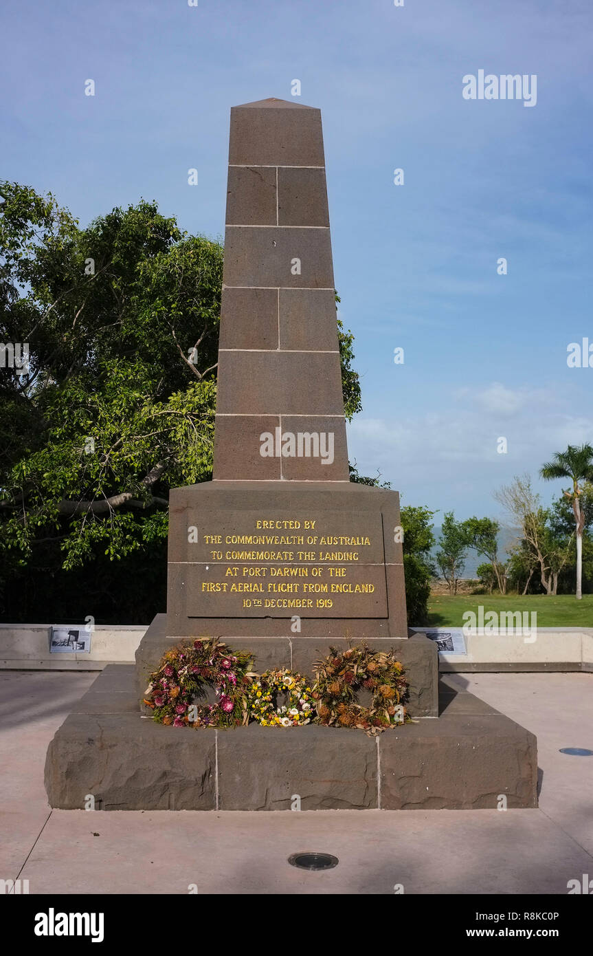 The Great Air Race Memorial in Fannie Bay, marks the point where the