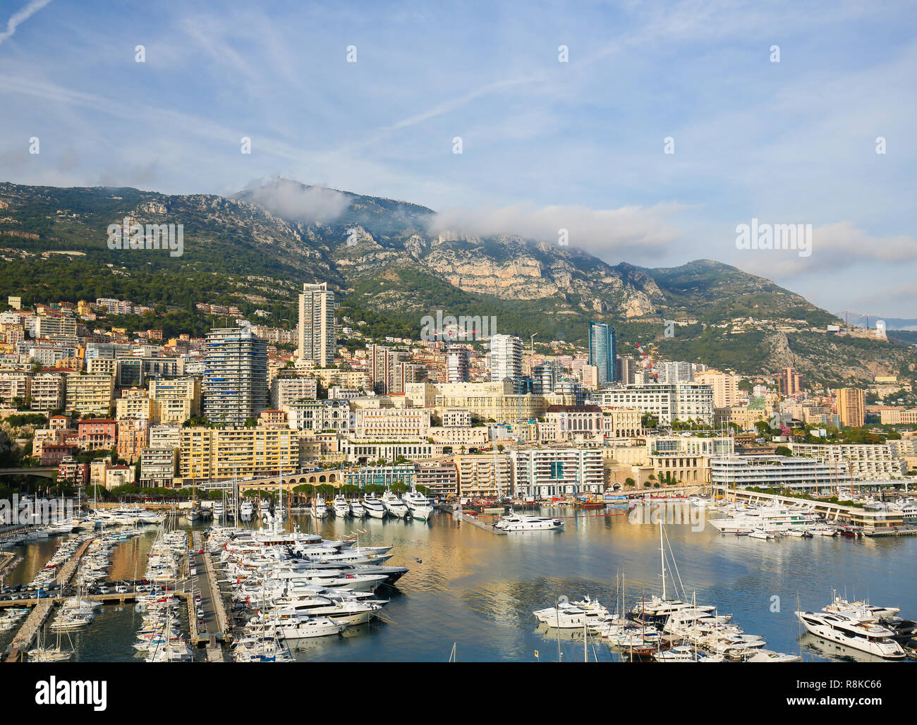 Luxury Yachts in Port Hercule, Principality of Monaco, French Riveira. Stock Photo