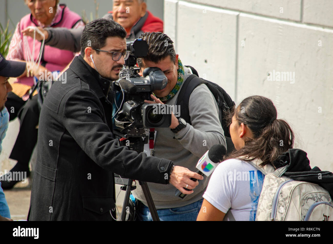 An interview during the pilgrimage to the Basilica of Our Lady of Guadalupe in Mexico City, Mexico Stock Photo