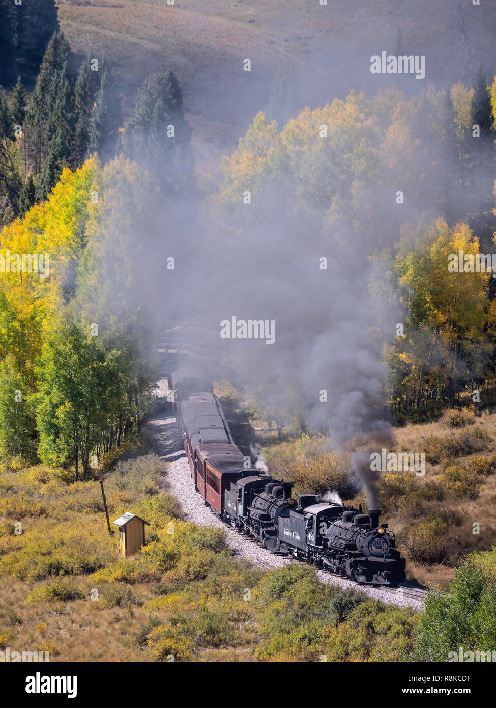 Double Header Train Steaming Eastbound From Chama New Mexico Cumbres